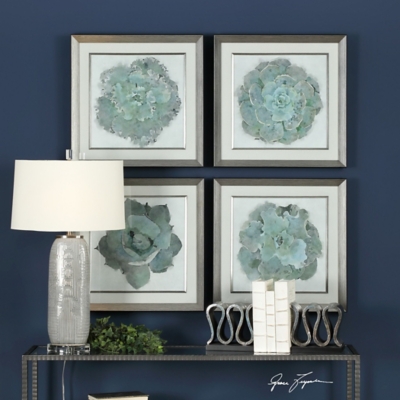 Uttermost Natural Beauties Botanical Prints Set of 4, Blue/Silver