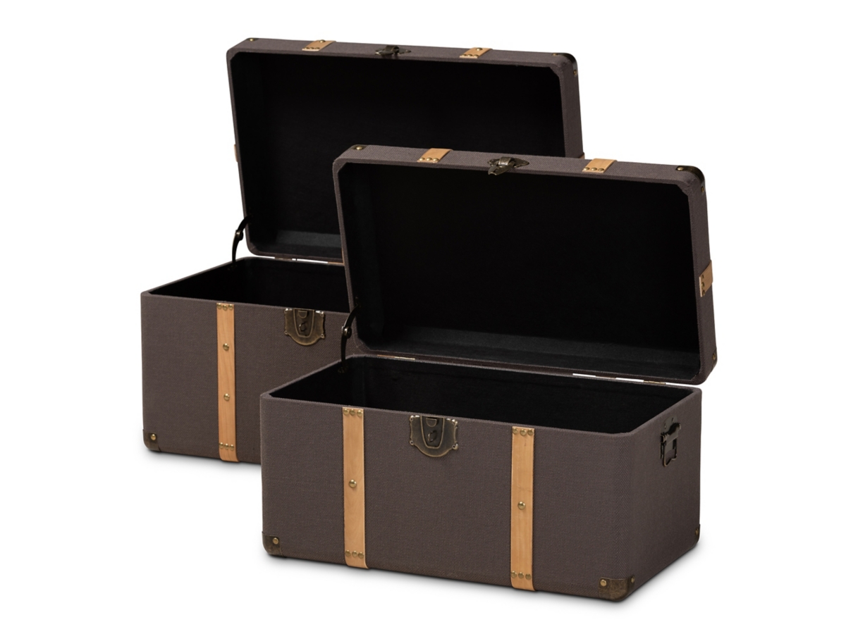 Baxton Studio Stephen 2 Piece Fabric Upholstered and Oak Brown Finish Storage Trunk Set