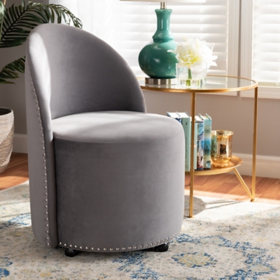 Baxton Studio Bethel Luxe Velvet Fabric Upholstered Rolling Accent Chair, Gray/Black, large
