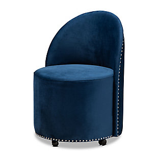 Baxton Studio Bethel Luxe Navy Velvet Fabric Upholstered Rolling Accent Chair, Blue/Black, large