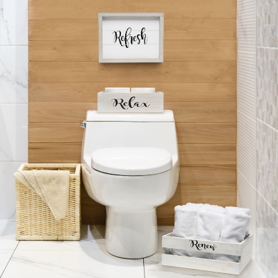 Elegant Designs Inspirational Three Piece Decorative Wood Bathroom Set, Large, Gray Wash, large