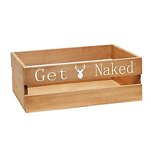 Revamp your bathroom with this three piece matching decorative set. This set will give your bathroom a complete, cohesive look. It includes 1 decorative frame, 1 toilet paper holder and 1 towel holder in a stylish, clean finish to give your bathroom the perfect update!Natural wood finish | Fun cabin/lodge themed text and images in white | Towel holder fits 8 standard bath towels comfortably. Toilet paper holder fits 2 jumbo size rolls comfortably. | Perfect for cabins, lodges or rustic décor homes. | Frame: 13" x 10" x 1". Toilet paper holder: 11.5" x 7" x 3.5". Towel holder: 16" x 12" x 6" | Pieces easily nest into one another for easy storage!