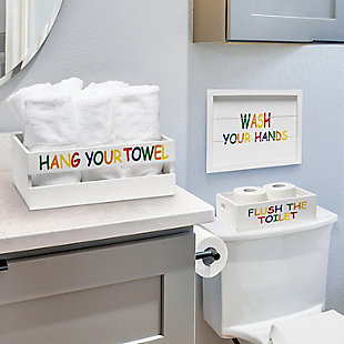 Elegant Designs Kids Three Piece Decorative Wood Bathroom Set, Large, White Wash/Multi, rollover