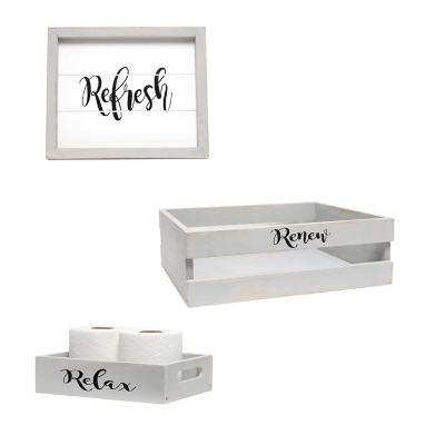 Elegant Designs Inspirational Three Piece Decorative Wood Bathroom Set, Small, Gray Wash, large
