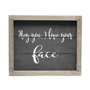 Revamp your bathroom with this three piece matching decorative set. This set will give your bathroom a complete, cohesive look. It includes 1 decorative frame, 1 toilet paper holder and 1 towel holder in a stylish, clean finish to give your bathroom the perfect update!Rustic gray finish on wood | Fun cheeky text in white | Towel holder fits 6 standard bath towels comfortably. Toilet paper holder fits 2 standard size rolls comfortably. | On-trend farmhouse design | Frame: 12" x 10" x 1". Toilet paper holder: 10" x 7" x 2.5". Towel holder: 14" x 12" x 4.5" | Pieces easily nest into one another for easy storage!