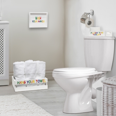 Elegant Designs Kids Three Piece Decorative Wood Bathroom Set, Small, White Wash/Multi, large