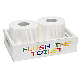 Revamp your bathroom with this three piece matching decorative set. This set will give your bathroom a complete, cohesive look. It includes 1 decorative frame, 1 toilet paper holder and 1 towel holder in a stylish, clean finish to give your bathroom the perfect update!White wash finish on wood | Colorful text | Towel holder fits 6 standard bath towels comfortably. Toilet paper holder fits 2 standard size rolls comfortably. | Fun kids theme, perfect for the little ones! | Frame: 12" x 10" x 1". Toilet paper holder: 10" x 7" x 2.5". Towel holder: 14" x 12" x 4.5" | Pieces easily nest into one another for easy storage!