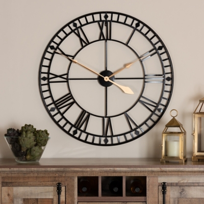 Baxton Studio Janette Wall Clock, Black/Gold