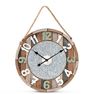 Baxton Studio Garrison Vintage Farmhouse Silver Metal and Multicolored Wood Wall Clock, , large