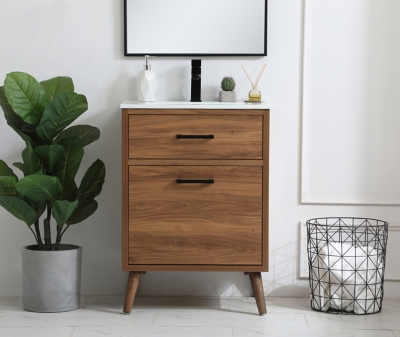 Boise  24" Bathroom Vanity, Walnut Brown, rollover
