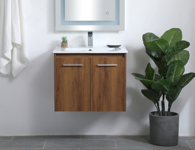 Kasper 24 Single Bathroom Floating Vanity Set, Walnut Brown