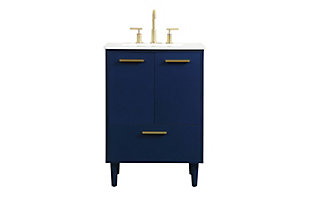 Modern sophistication is defined with this bathroom vanity. Its length makes it the perfect addition to any size home, with plenty of storage space hidden behind the double cabinet doors and single bottom drawer. Topped with a highly durable white resin countertop and an integrated sink, this vanity will add everlasting class to your bathroom or powder room.Made of engineered wood, faux stone and porcelain | Hardware with goldtone finish | Faux stone countertop | Single porcelain undermount sink | Soft-close double cabinet doors | Single smooth-gliding soft-close drawer | Tapered wood legs | Cutout back panel for plumbing installation | No assembly required