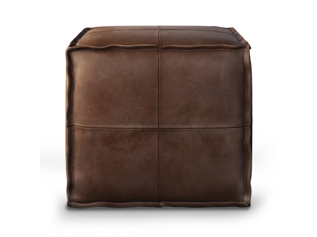 Simpli Home Brody Transitional Square Pouf in Distressed Dark Brown Faux Leather, , large