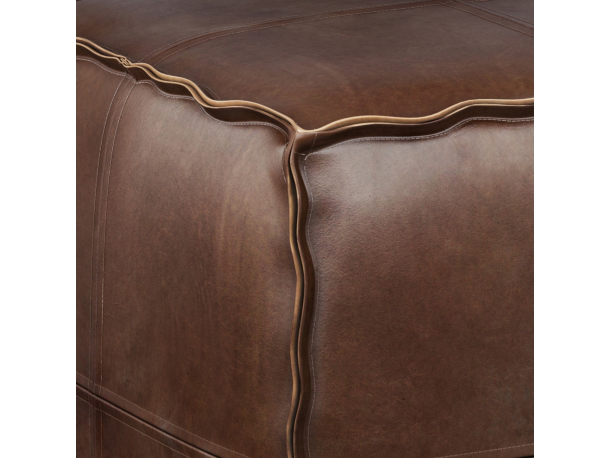 Simpli Home Brody Transitional Square Pouf in Distressed Dark Brown Faux Leather, , large