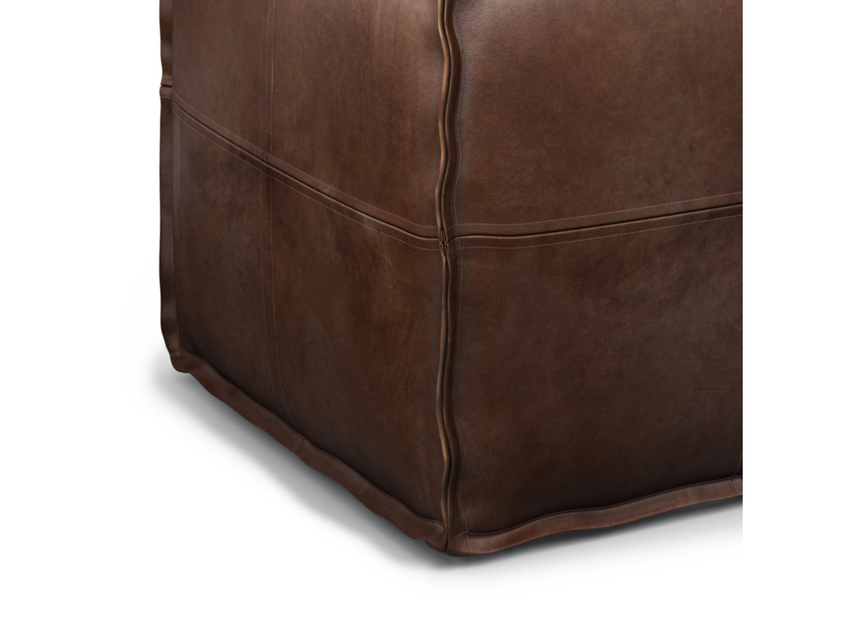 Simpli Home Brody Transitional Square Pouf in Distressed Dark Brown Faux Leather, , large