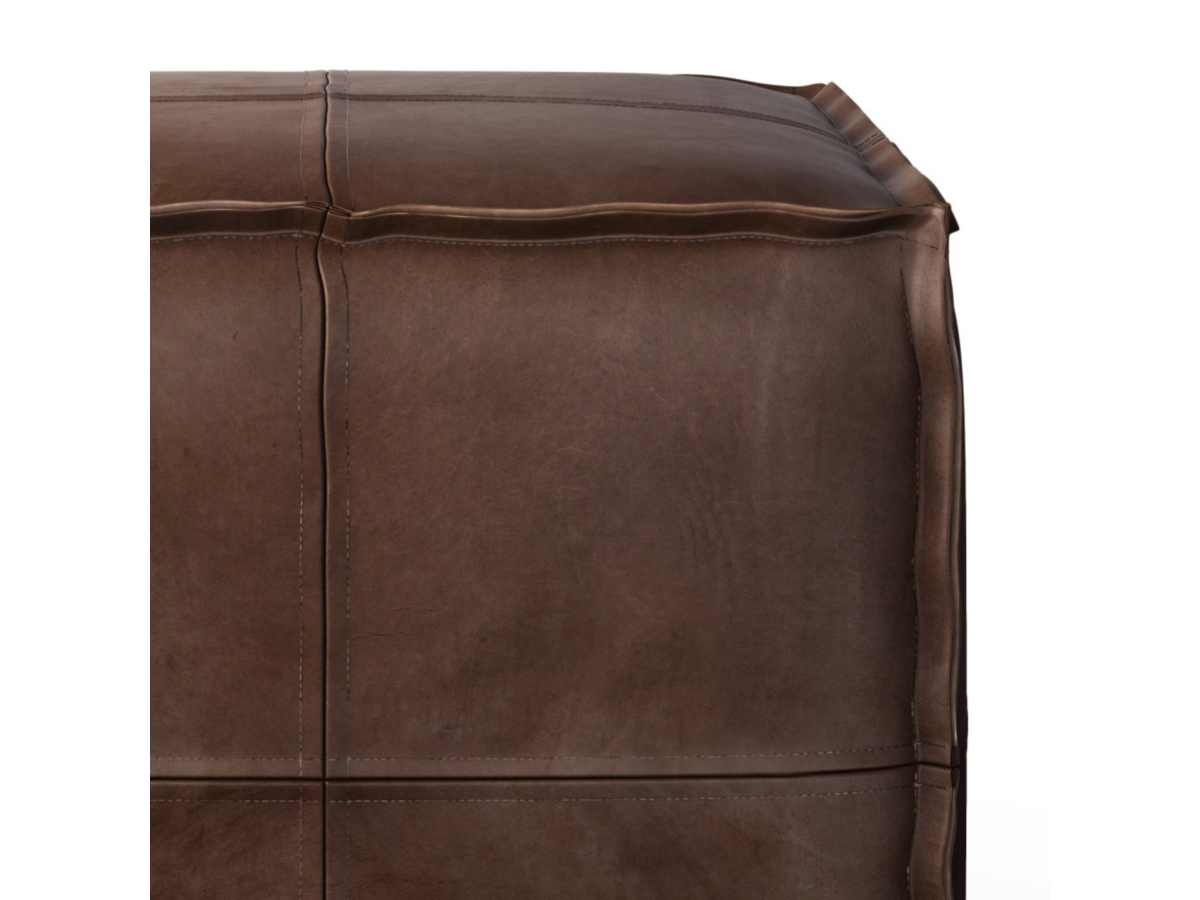 Simpli Home Brody Transitional Square Pouf in Distressed Dark Brown Faux Leather, , large
