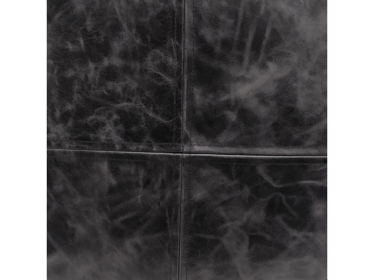 Simpli Home Connor Transitional Round Pouf in Distressed Black Leather, Black, large