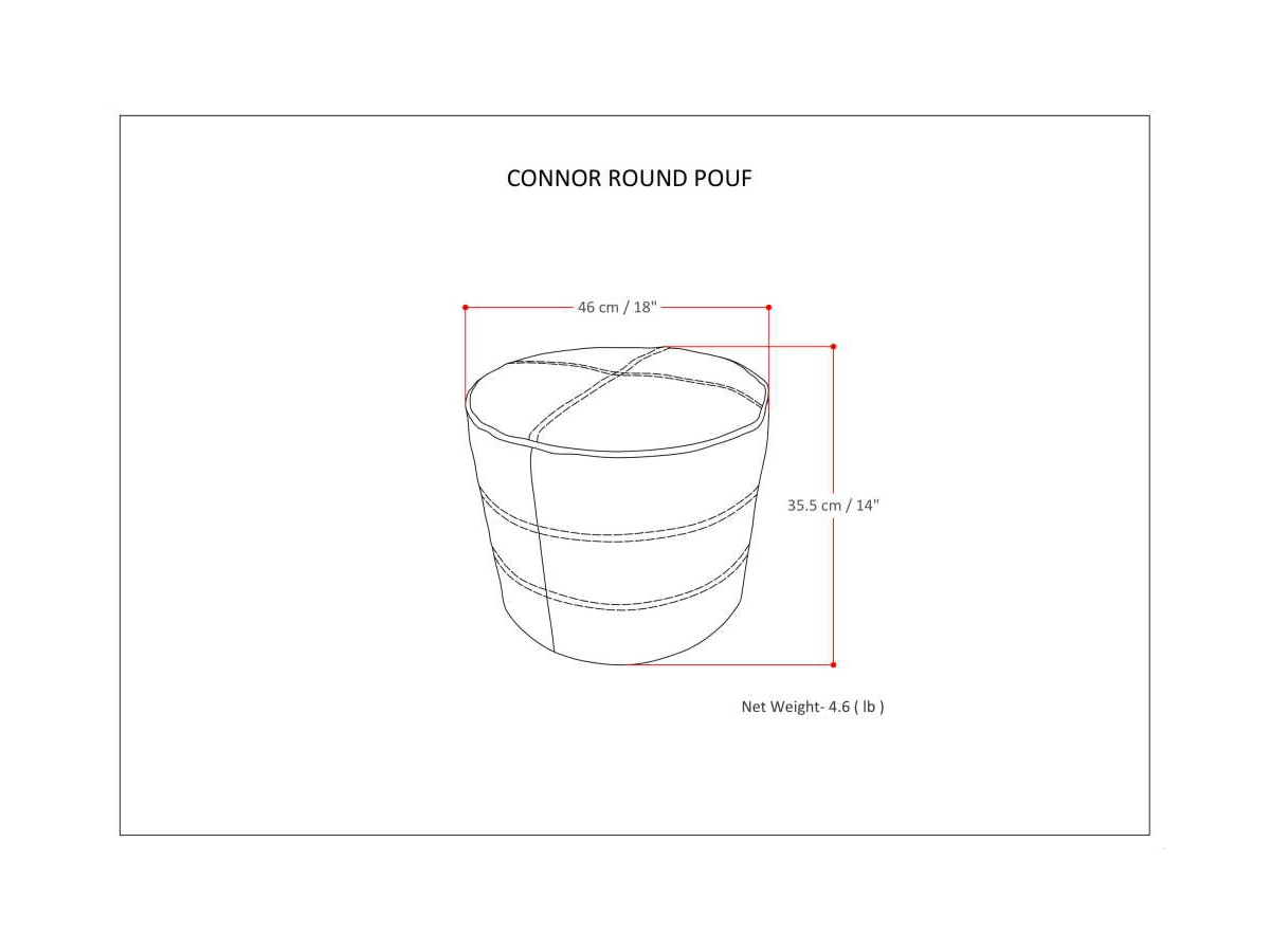 Simpli Home Connor Transitional Round Pouf in Distressed Black Leather, Black, large