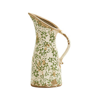 6.5” Tuscan Ceramic Green Scroll Pitcher Vase, , rollover