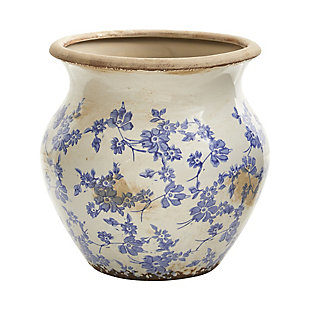10.5” Tuscan Ceramic Blue Scroll Urn Vase, , large