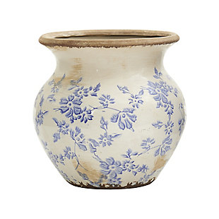 7” Tuscan Ceramic Blue Scroll Urn Vase, , large