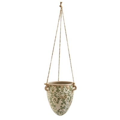 2 Tuscan Hanging Ceramic Scroll Planter, Green