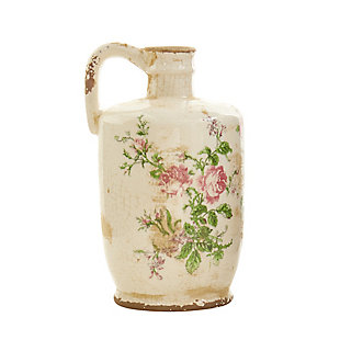 10” Tuscan Ceramic Floral Print Pitcher, , large
