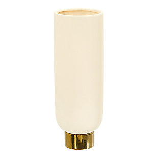 12.75” Elegance Ceramic Cylinder Vase with Gold Accents, , large