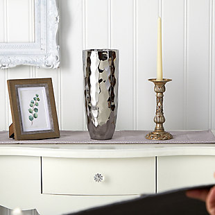 13” Designer Silver Cylinder Vase, , rollover