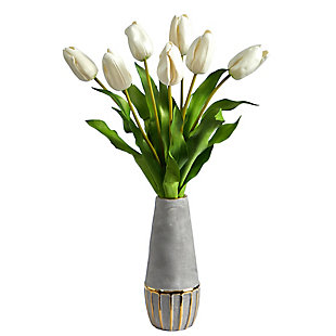22” Dutch Tulip Artificial Arrangement in Stoneware Vase with Gold Trimming, , large