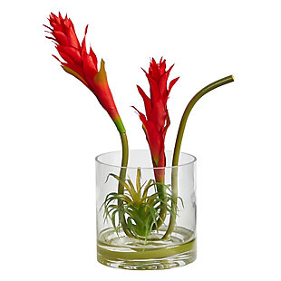 16” Star Bromeliad Artificial Arrangement in Glass Vase, , large