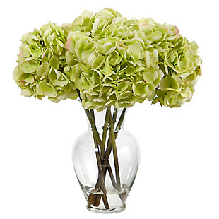 18” Hydrangea Artificial Arrangement in Glass Vase, , large