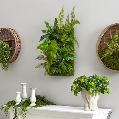 A600020695 24 x 16 Mixed Foliage Artificial Living Wall, Gree sku A600020695