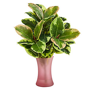 19” Rubber Leaf Artificial Plant in Rose Planter (Real Touch), , large