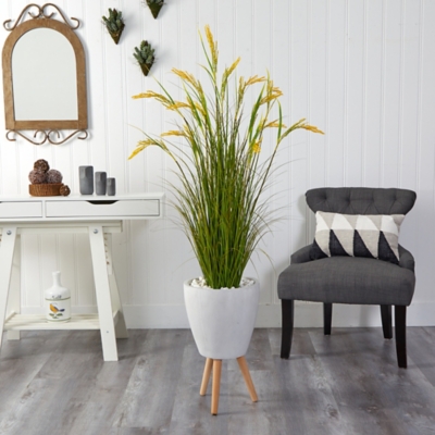 A600020711 5 Wheat Grain Artificial Plant in White Planter wi sku A600020711