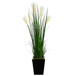 4.5’ Wheat Plum Grass Artificial Plant in Black Metal Planter, , large
