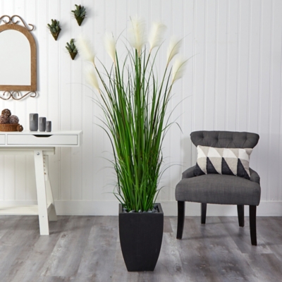 64 Wheat Plum Grass Artificial Plant in Black Planter, Green