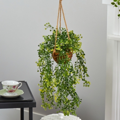 20 Baby Tear Artificial Plant in Hanging Basket, Green