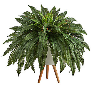 2.5’ Boston Fern Artificial Plant in White Planter with Legs, , large