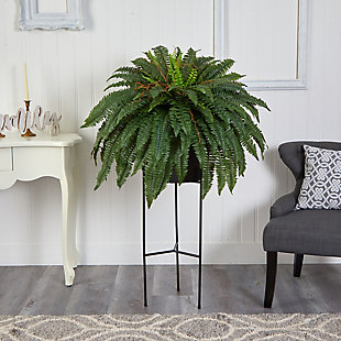 51” Boston Fern Artificial Plant in Black Planter with Stand, , rollover