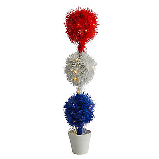2’ Red, White and Blue "Americana" Artificial Topiary Plant with 35 Warm LED Lights, , large