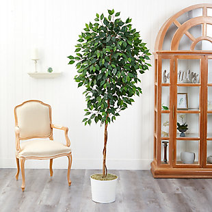 6’ Ficus Artificial Tree in White Tin Planter, , rollover