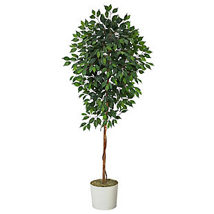 6’ Ficus Artificial Tree in White Tin Planter, , large