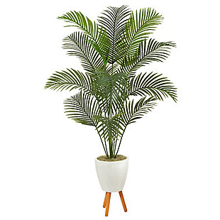 6.5’ Golden Cane Artificial Palm Tree in White Planter with Stand, , large