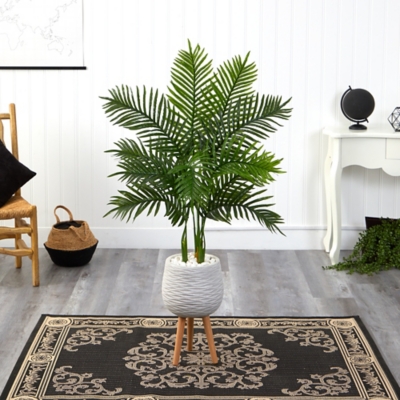 52 Areca Palm Artificial Tree in White Planter with Stand (Real Touch), Green