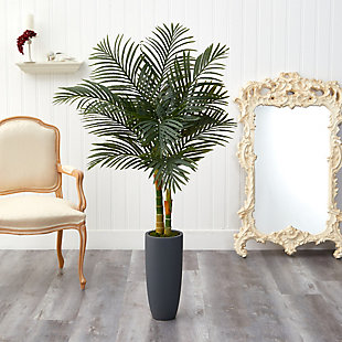 58” Golden Cane Artificial Palm Tree in Gray Planter, , rollover