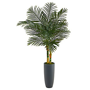 58” Golden Cane Artificial Palm Tree in Gray Planter, , large
