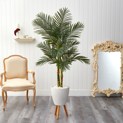 5.5 Golden Cane Artificial Palm Tree in White Planter, Green