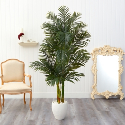 6 Golden Cane Artificial Palm Tree in White Planter, Green