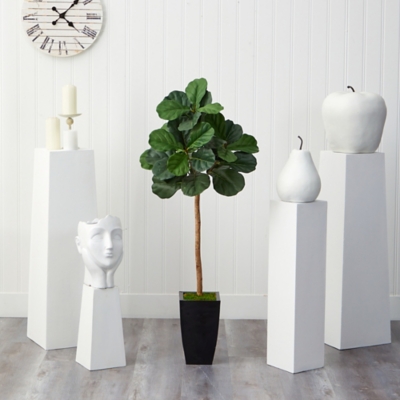 50 Fiddle Leaf Artificial Tree in Black Metal Planter, Green